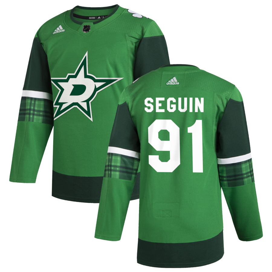 Dallas Stars 91 Tyler Seguin Men Adidas 2020 St. Patrick Day Stitched NHL Jersey Green